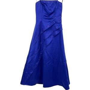 VTG 80s 90s women's blue floral beaded Roberta layered strapless prom dress 9/10